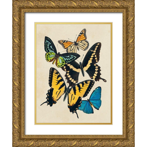 Collaged Butterflies II Gold Ornate Wood Framed Art Print with Double Matting by Barnes, Victoria
