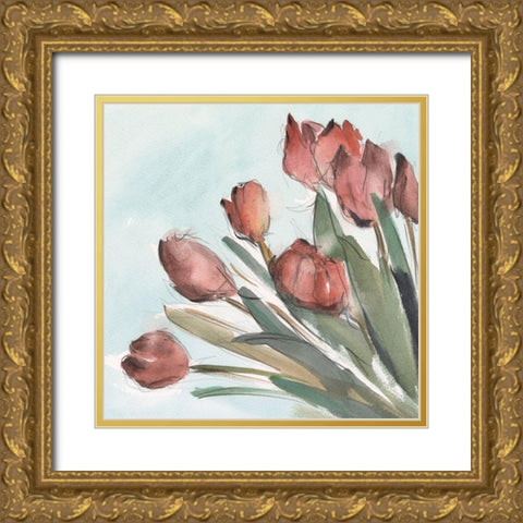 Watercolor Tulip Garden II Gold Ornate Wood Framed Art Print with Double Matting by Harper, Ethan
