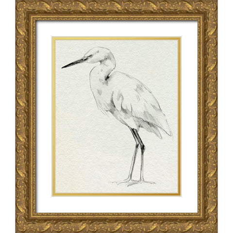 Erect Egret II Gold Ornate Wood Framed Art Print with Double Matting by Caroline, Emma