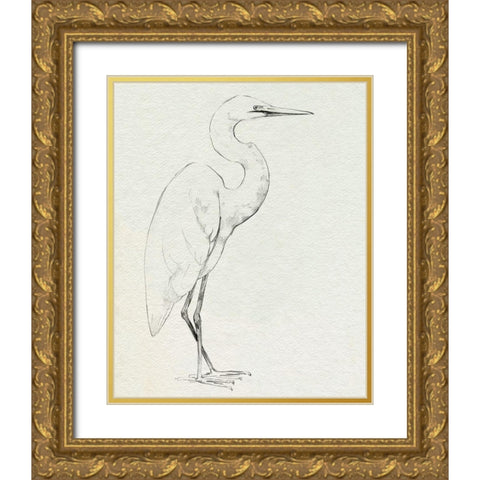 Erect Egret III Gold Ornate Wood Framed Art Print with Double Matting by Caroline, Emma