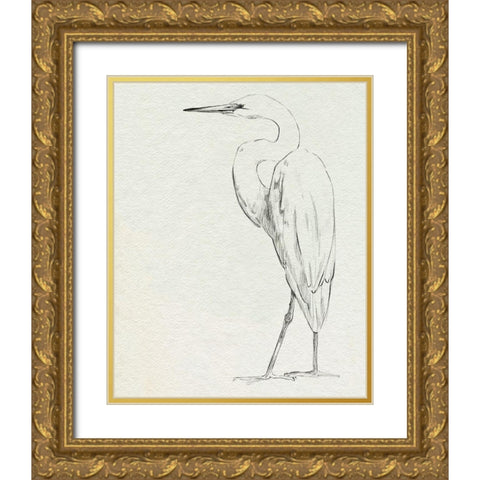 Erect Egret IV Gold Ornate Wood Framed Art Print with Double Matting by Caroline, Emma