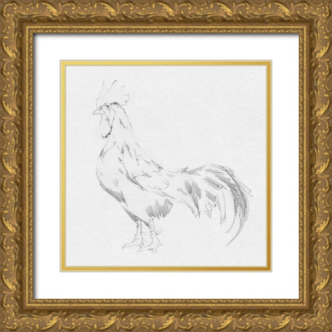 Big Rooster Sketch II Gold Ornate Wood Framed Art Print with Double Matting by Green, Jacob