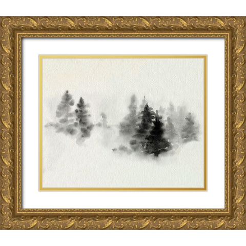 Inked Pine Forest II Gold Ornate Wood Framed Art Print with Double Matting by Caroline, Emma