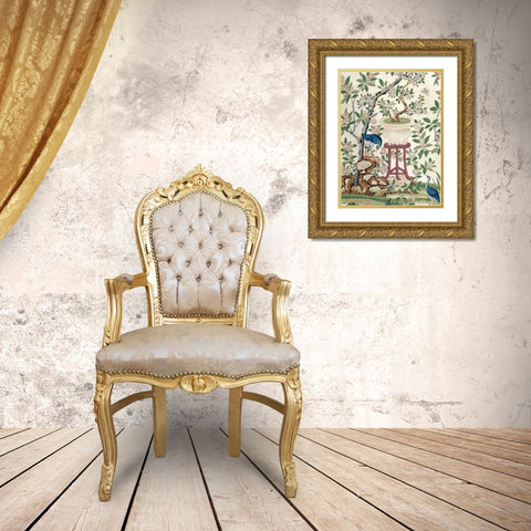 Chinoiserie Wallpaper I Gold Ornate Wood Framed Art Print with Double Matting by Vision Studio