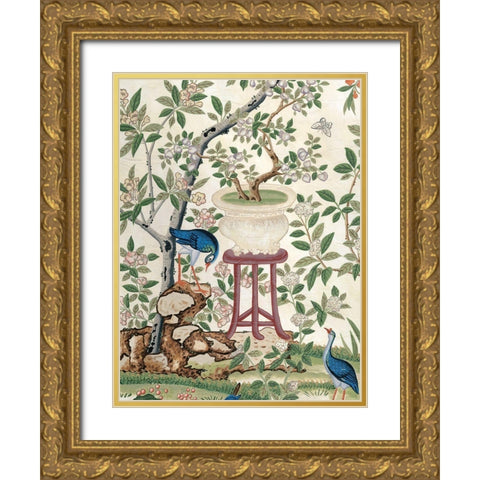 Chinoiserie Wallpaper I Gold Ornate Wood Framed Art Print with Double Matting by Vision Studio