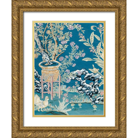 Chinoiserie Wallpaper II Gold Ornate Wood Framed Art Print with Double Matting by Vision Studio