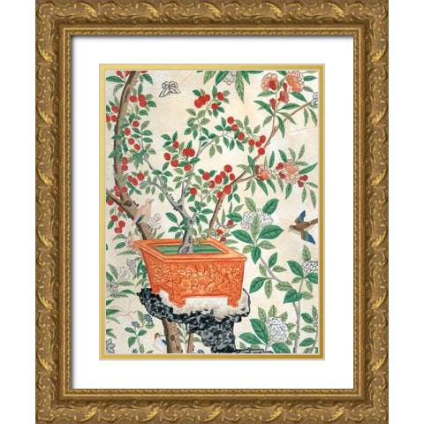 Chinoiserie Wallpaper III Gold Ornate Wood Framed Art Print with Double Matting by Vision Studio