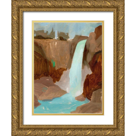 Turquoise Falls II Gold Ornate Wood Framed Art Print with Double Matting by Green, Jacob