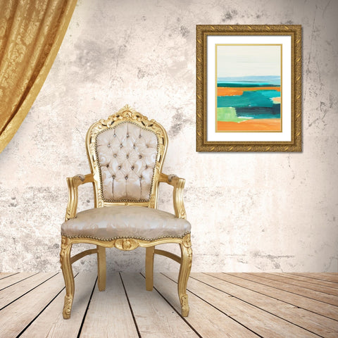Aqua and Orange I Gold Ornate Wood Framed Art Print with Double Matting by Warren, Annie