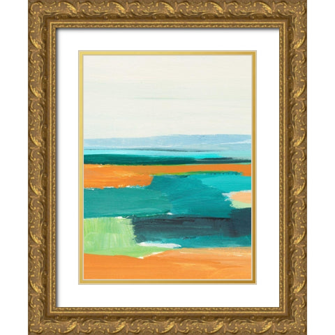 Aqua and Orange I Gold Ornate Wood Framed Art Print with Double Matting by Warren, Annie