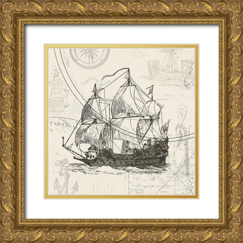 Anchors Away II Gold Ornate Wood Framed Art Print with Double Matting by Barnes, Victoria