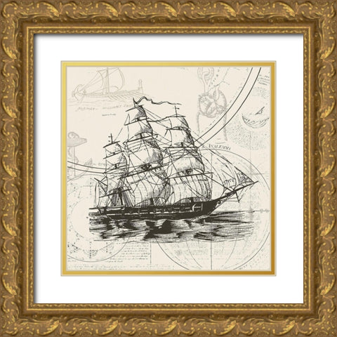 Anchors Away III Gold Ornate Wood Framed Art Print with Double Matting by Barnes, Victoria