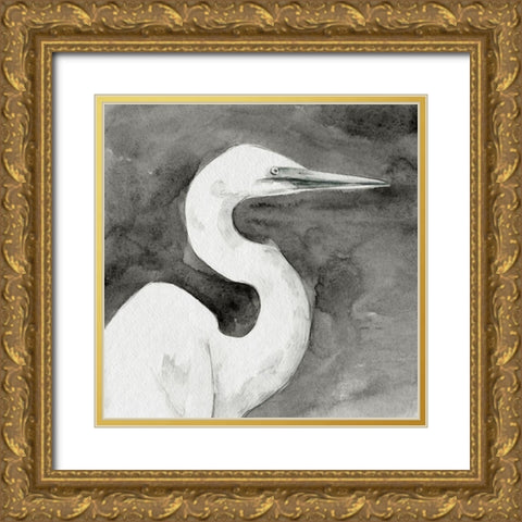 Solemn Egret III Gold Ornate Wood Framed Art Print with Double Matting by Caroline, Emma