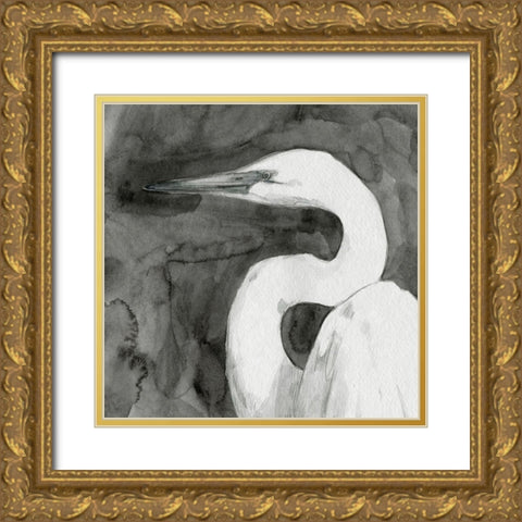 Solemn Egret IV Gold Ornate Wood Framed Art Print with Double Matting by Caroline, Emma