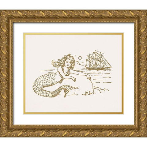 Sunning Mermaid I Gold Ornate Wood Framed Art Print with Double Matting by Barnes, Victoria