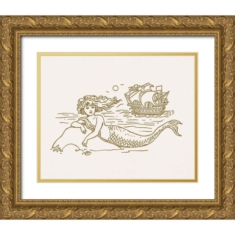 Sunning Mermaid II Gold Ornate Wood Framed Art Print with Double Matting by Barnes, Victoria