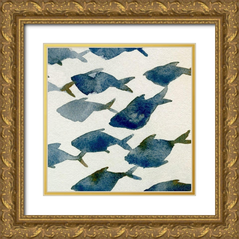 Fish Friends I Gold Ornate Wood Framed Art Print with Double Matting by Caroline, Emma