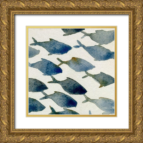 Fish Friends IV Gold Ornate Wood Framed Art Print with Double Matting by Caroline, Emma
