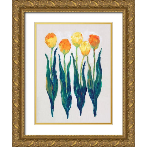 Tulips in a Row I Gold Ornate Wood Framed Art Print with Double Matting by OToole, Tim