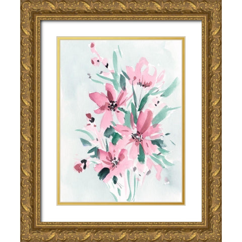 Posy Blooms I Gold Ornate Wood Framed Art Print with Double Matting by Wang, Melissa