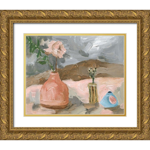 Vase of Pink Flowers I Gold Ornate Wood Framed Art Print with Double Matting by Wang, Melissa