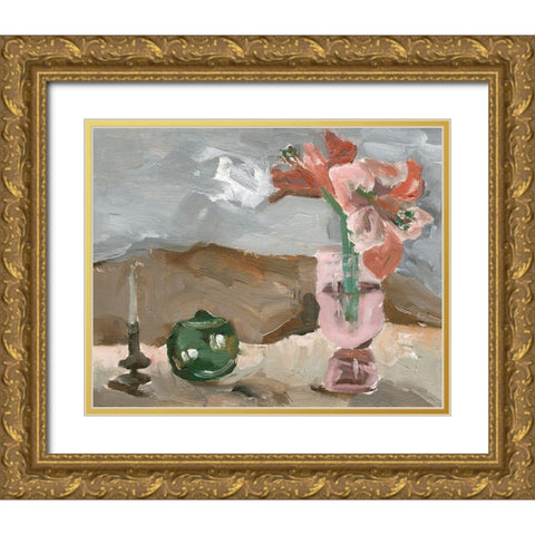 Vase of Pink Flowers II Gold Ornate Wood Framed Art Print with Double Matting by Wang, Melissa