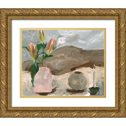 Vase of Pink Flowers V Gold Ornate Wood Framed Art Print with Double Matting by Wang, Melissa