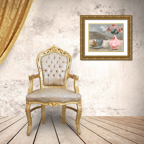 Vase of Pink Flowers VI Gold Ornate Wood Framed Art Print with Double Matting by Wang, Melissa