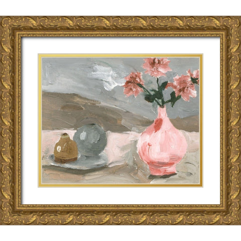 Vase of Pink Flowers VI Gold Ornate Wood Framed Art Print with Double Matting by Wang, Melissa