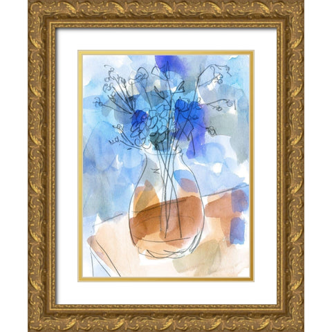 Bunch of Blue Flowers II Gold Ornate Wood Framed Art Print with Double Matting by Wang, Melissa