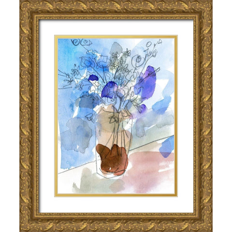 Bunch of Blue Flowers IV Gold Ornate Wood Framed Art Print with Double Matting by Wang, Melissa
