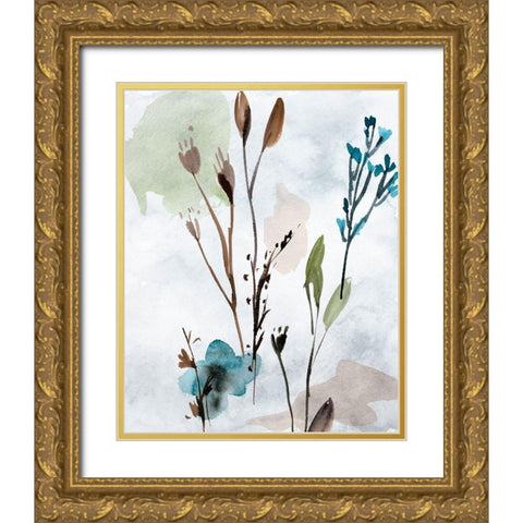 Watercolor Wildflowers I Gold Ornate Wood Framed Art Print with Double Matting by Wang, Melissa