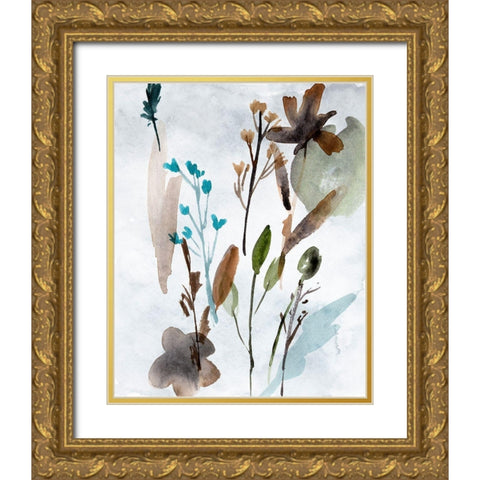 Watercolor Wildflowers III Gold Ornate Wood Framed Art Print with Double Matting by Wang, Melissa