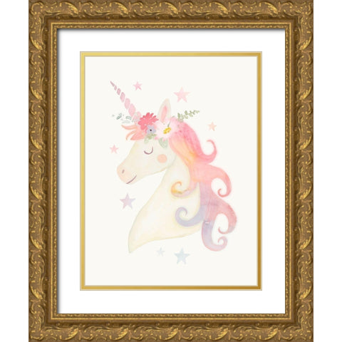 Sweet Unicorn I Gold Ornate Wood Framed Art Print with Double Matting by Barnes, Victoria