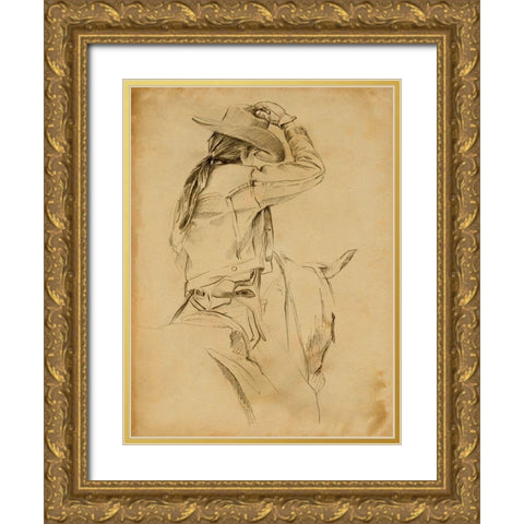 Cowgirl on Horseback II Gold Ornate Wood Framed Art Print with Double Matting by Parker, Jennifer Paxton