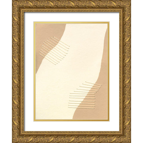 Custom Neutral Stitches II Gold Ornate Wood Framed Art Print with Double Matting by Moore, Regina