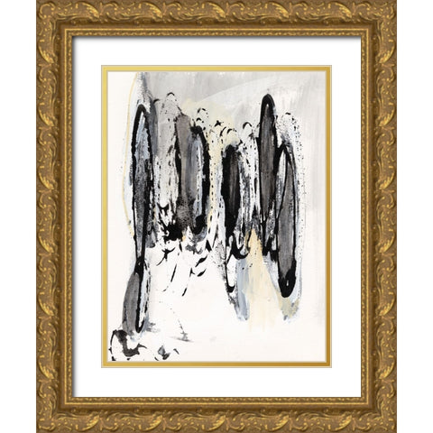 Grey Scribbles I Gold Ornate Wood Framed Art Print with Double Matting by Fuchs, Jodi