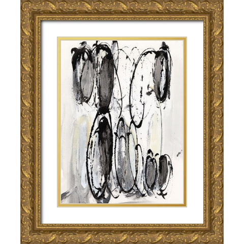 Grey Scribbles II Gold Ornate Wood Framed Art Print with Double Matting by Fuchs, Jodi