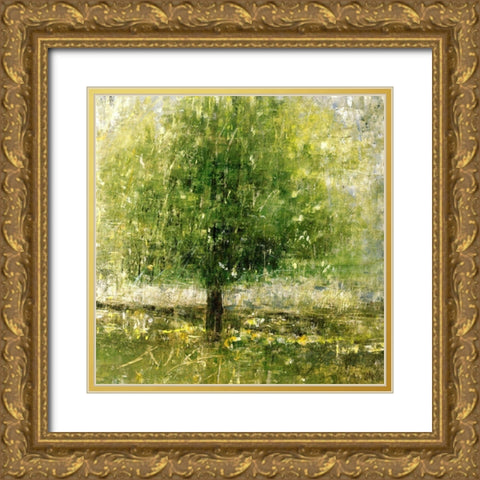 Green Lit Tree Gold Ornate Wood Framed Art Print with Double Matting by Maas, Jodi