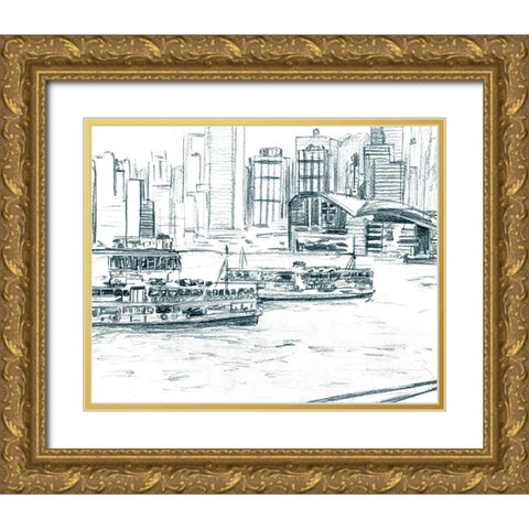 Ferryboats I Gold Ornate Wood Framed Art Print with Double Matting by Wang, Melissa