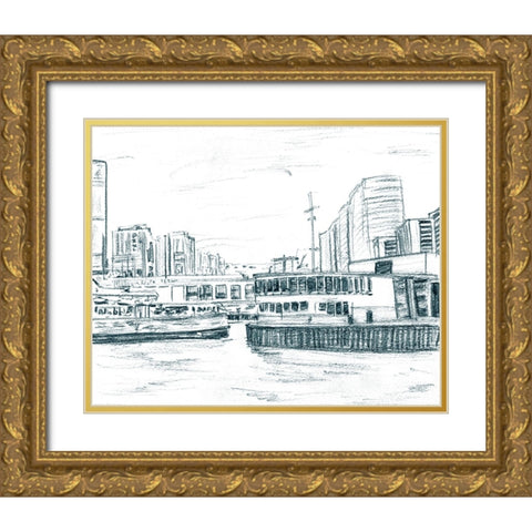 Ferryboats III Gold Ornate Wood Framed Art Print with Double Matting by Wang, Melissa