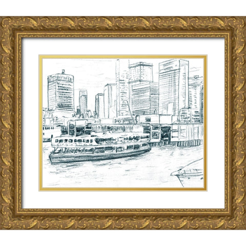 Ferryboats IV Gold Ornate Wood Framed Art Print with Double Matting by Wang, Melissa