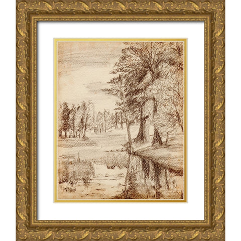 Forest View I Gold Ornate Wood Framed Art Print with Double Matting by Wang, Melissa