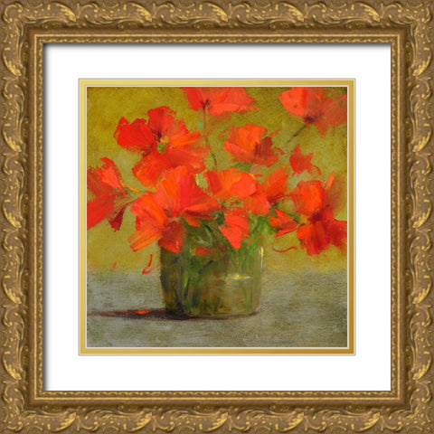 Nasturtiums I Gold Ornate Wood Framed Art Print with Double Matting by Finch, Sheila