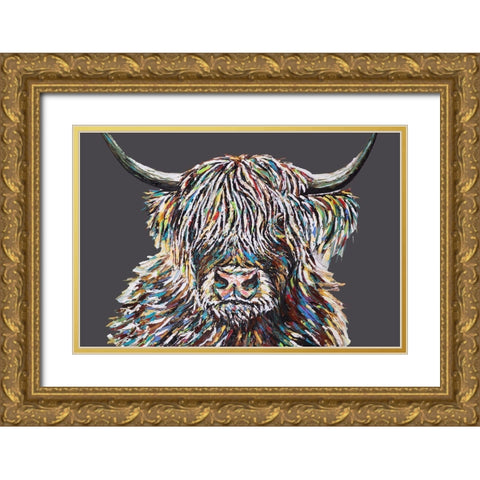 Custom Woolly Highland II Gold Ornate Wood Framed Art Print with Double Matting by Vitaletti, Carolee