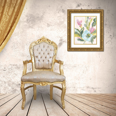 Floral Breeze Fresco  II Gold Ornate Wood Framed Art Print with Double Matting by Vess, June Erica