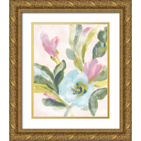 Floral Breeze Fresco  II Gold Ornate Wood Framed Art Print with Double Matting by Vess, June Erica