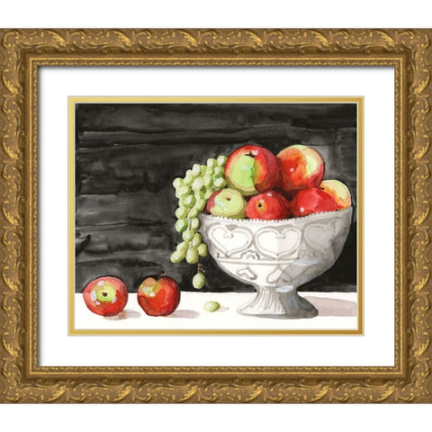Watercolor Fruit Bowl I Gold Ornate Wood Framed Art Print with Double Matting by Longley, Alicia