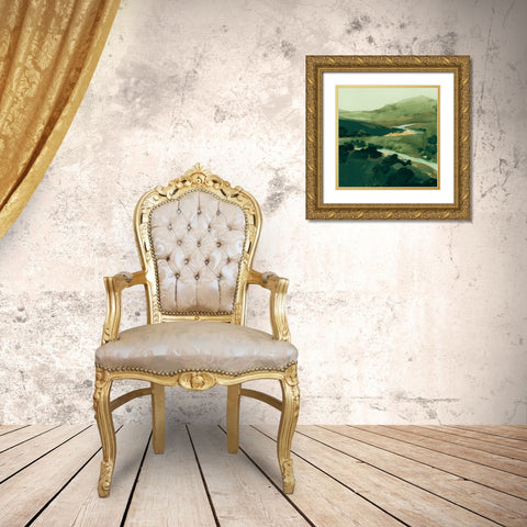 Winding Green River II Gold Ornate Wood Framed Art Print with Double Matting by Green, Jacob