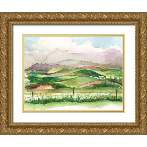 Bennachie Rain II Gold Ornate Wood Framed Art Print with Double Matting by Marr, Laura